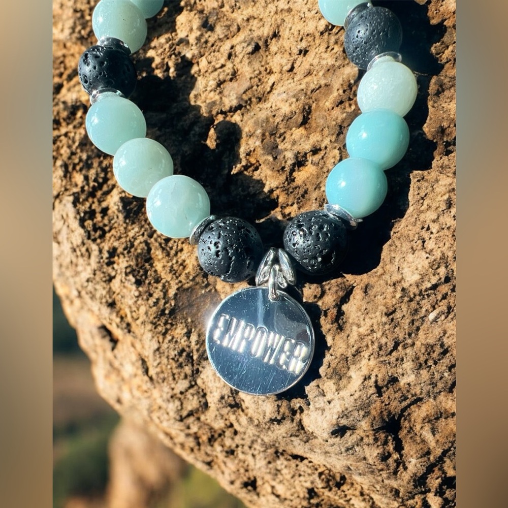 Young Living Aqua and Black Empower Beaded Bracelet